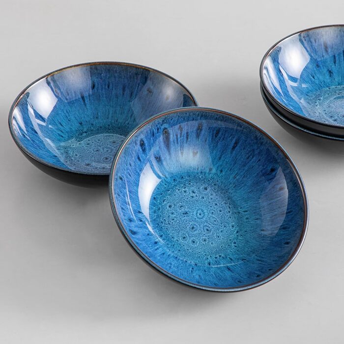 Набір супових тарілок Vancasso Bubble (4 шт.) з кераміки, 950 мл, блакитний