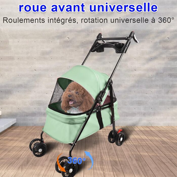 Дитяча коляска для собак та котів, складна, до 20 кг, зелена, з гальмами, великим кошиком та 3 вікнами
