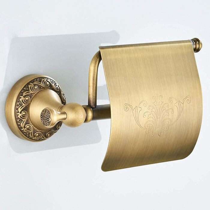 CASEWIND Toilet Paper Holder Antique, Brass Toilet Paper Holder, Retro Toilet Paper Roll Holder with Cover, Drill Wall Mount Vintage