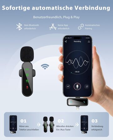 Беспроводной петличный микрофон Bayanbulu для iPhone, iPad, Android, TikTok, YouTube, Vlog. 2 шт. Черный. Шумоподавление, Plug-and-Play