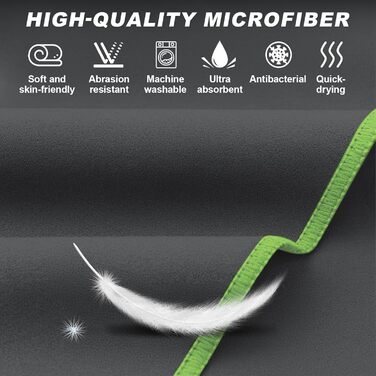 Набір рушників з мікрофібри: великий (180x80 см), спортивний (100x50 см), пляжний (80x40 см). Колір: темно-сірий та зелений