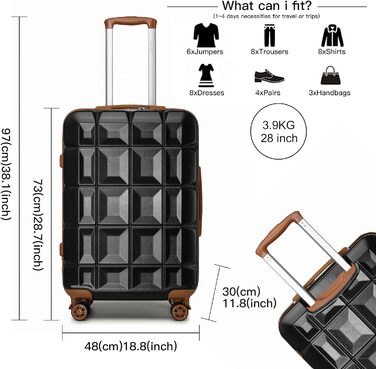 Набір валіз KONO 2 в 1: велика валіза + косметичка (чорний/коричневий, 72 см)