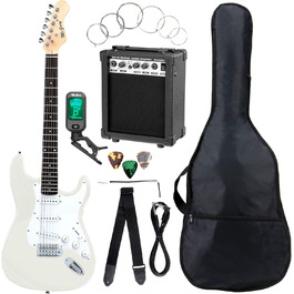 Електрогітара McGrey Rockit ST Комплект для початківців (8 предметів): гітара, підсилювач, запасні струни, чохол, тюнер, медіатори, ремінь та кабель (білий)