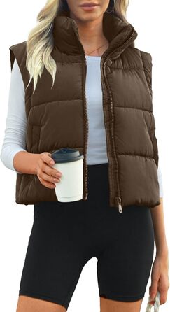 Жіноча безрукавна пуховая жилетка Polu, тепла, з коміром-стійкою, легка, базова, коричнева