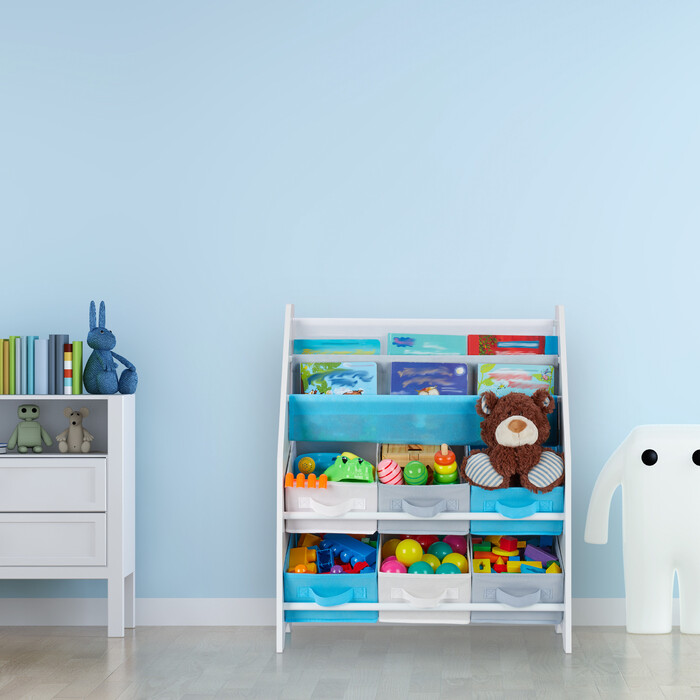 Relaxdays Children's Shelf with 6 Boxes & 2 Hanging Pockets