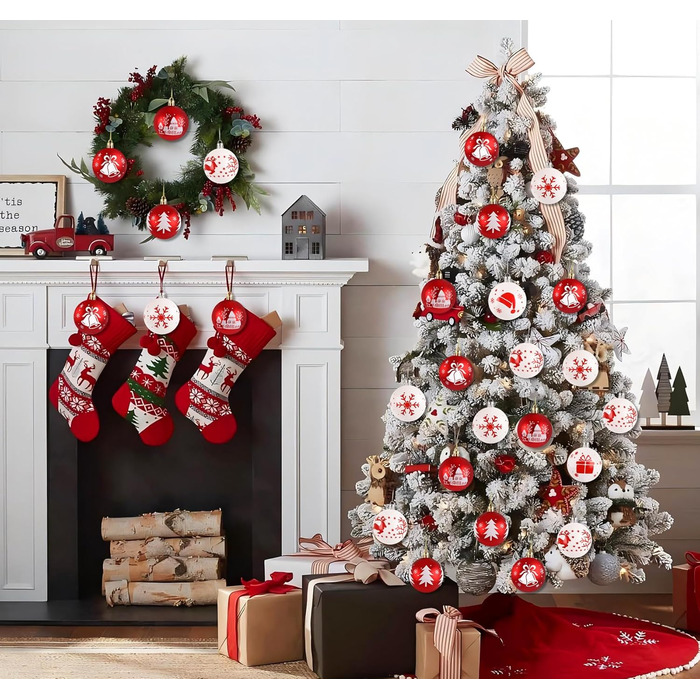 16 шт. прикрас для ялинки Homewit, 6 см, червоно-білі ялинкові кулі, набір для ялинки, святкова декорaція