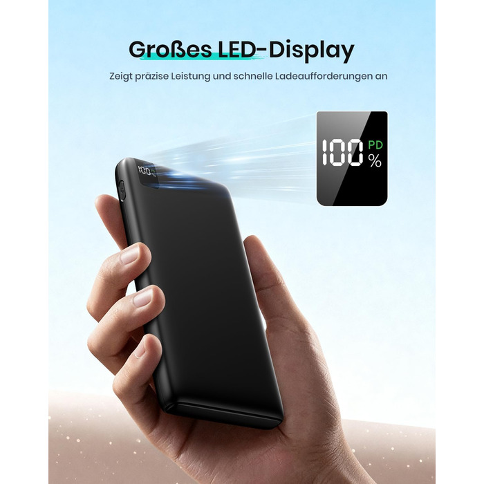 Power Bank A ADDTOP 26800mAh з LED дисплеєм та 4 виходами, 22.5W швидка зарядка, PD3.0, QC4.0, USB-C, для iPhone, Galaxy, Tablette, чорний