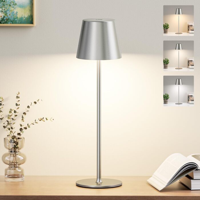 Акумуляторна LED настільна лампа бездротова з USB-C зарядкою, регульованою яскравістю та 3 режимами освітлення (сіра)