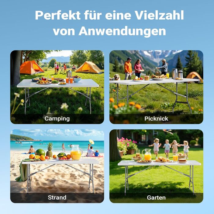 Складний кемпінговий стіл Wiltec 122x60x75 см з ручкою для перенесення - для пікніка, саду, вечірок