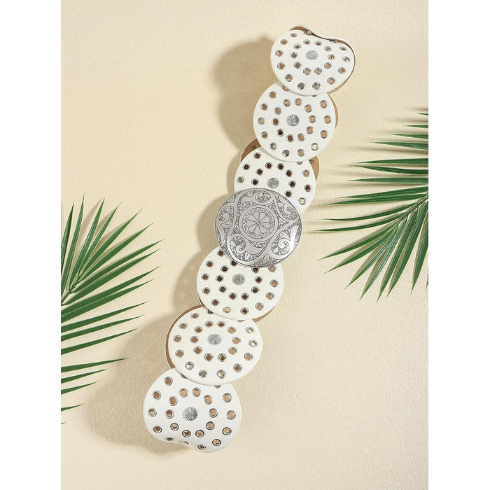 Жіночий шкіряний пояс LIMHOO з вирізами, білий, розмір XL (150 см) в стилі бохо вестерн