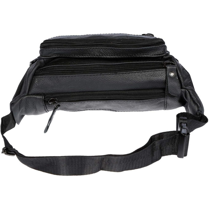 Чоловіча поясна сумка Christian Wippermann з натуральної шкіри - 24x12x6-8 см, 3 відділення на блискавці, регульований ремінь, чорна