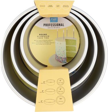 Форми для випічки PME, набір 3 шт, діаметр 15, 20, 25 см, глибина 10 см, сріблясті