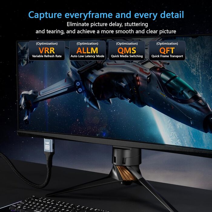 Кабель HDMI 2.2 3м: 96Gbps, 16K, 8K, 4K@240Hz, eARC, HDR10+, Dolby Atmos/Vision, HDCP 2.2, для PS5, Xbox, Soundbar, Fire TV, HDTV