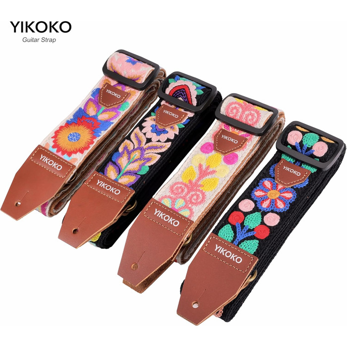 Гітарний ремінь 5,1 см з бавовни з шкіряними кінцями для бас-гітари, електрогітари та акустичної гітари (Квітка, кольорова 03)