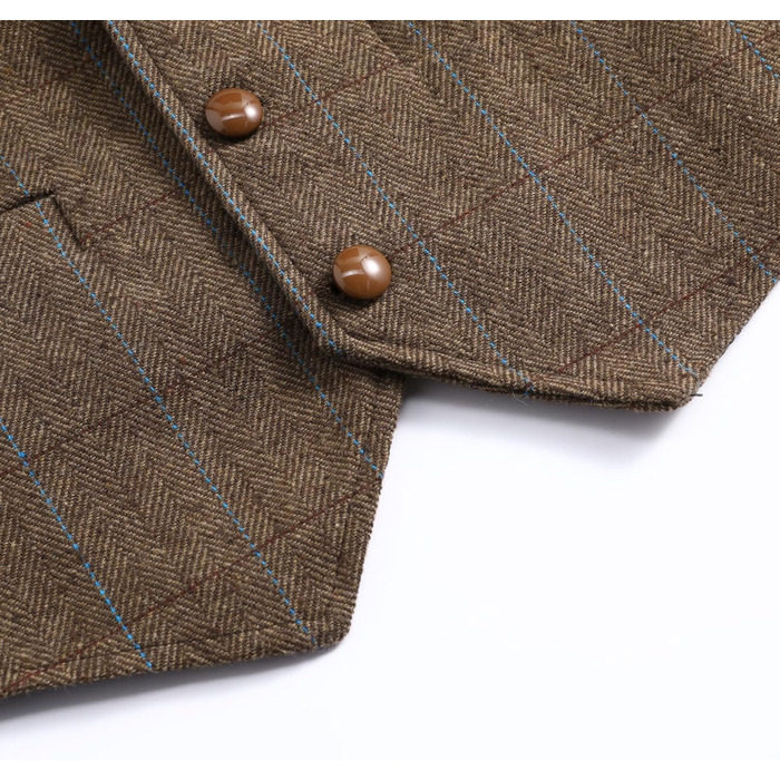 Жилет чоловічий в клітинку 'Риб'яча кістка' – костюмний жилет, коричневий (L)