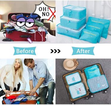 Органайзер для валізи Vicloon 8-в-1: комплект для подорожей, водонепроникні сумки для одягу, взуття та косметики (світло-блакитний)