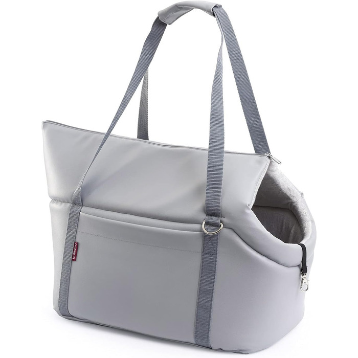 Сумка-переноска для собак та котів | Шкіряна сумка-переноска з карабіном | до 15 кг | Сіра | L 42 x 29 x 33 см