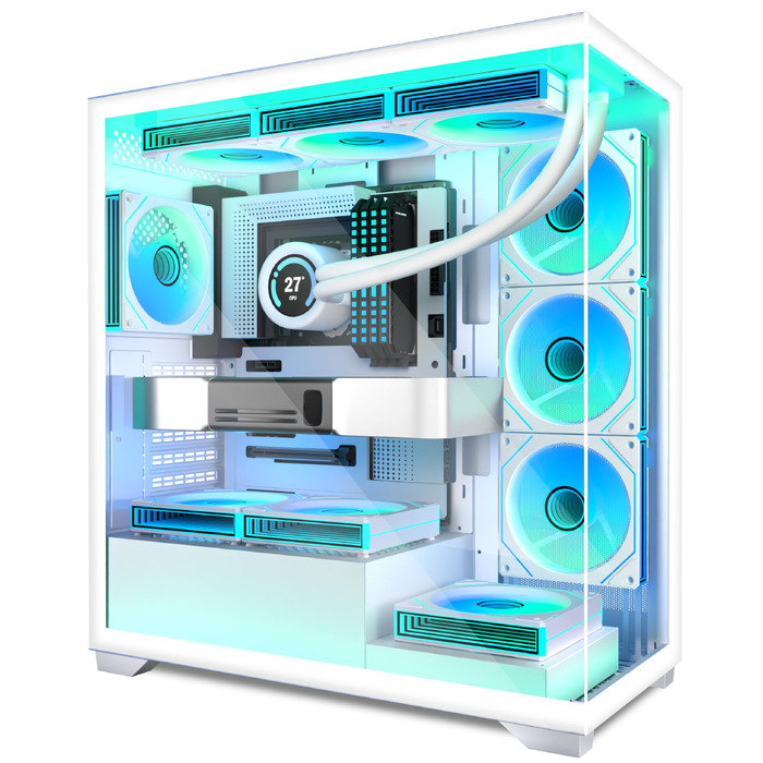 Ігровий корпус для ПК ANSAITE ATX Mid-Tower, 6 ARGB PWM вентиляторів, панорамне загартоване скло, підтримка радіатора 360мм, USB Type-C, Чорний