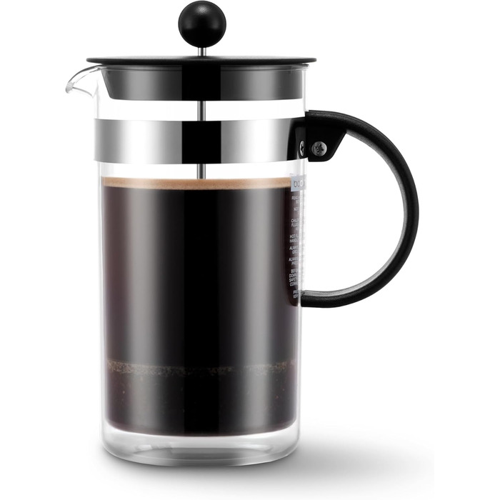 Bodum French Press 1000 мл - френч-прес для приготування кави, чорний, з подвійними стінками, для кемпінгу