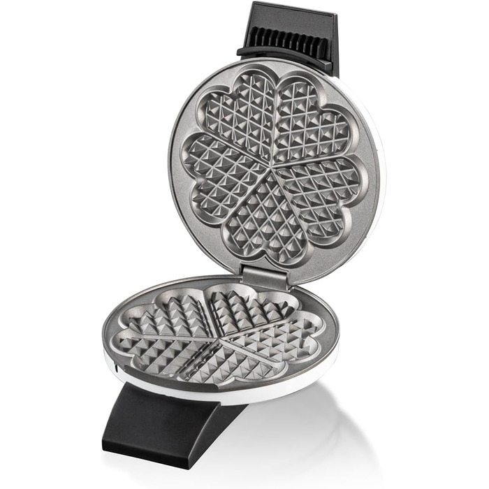 Вафельниця Cloer 1621 для класичних вафель у формі серця, 930 Вт, розмір вафелі 15,5 см, регульований ступінь прожарювання, білий колір, метал, одноразова