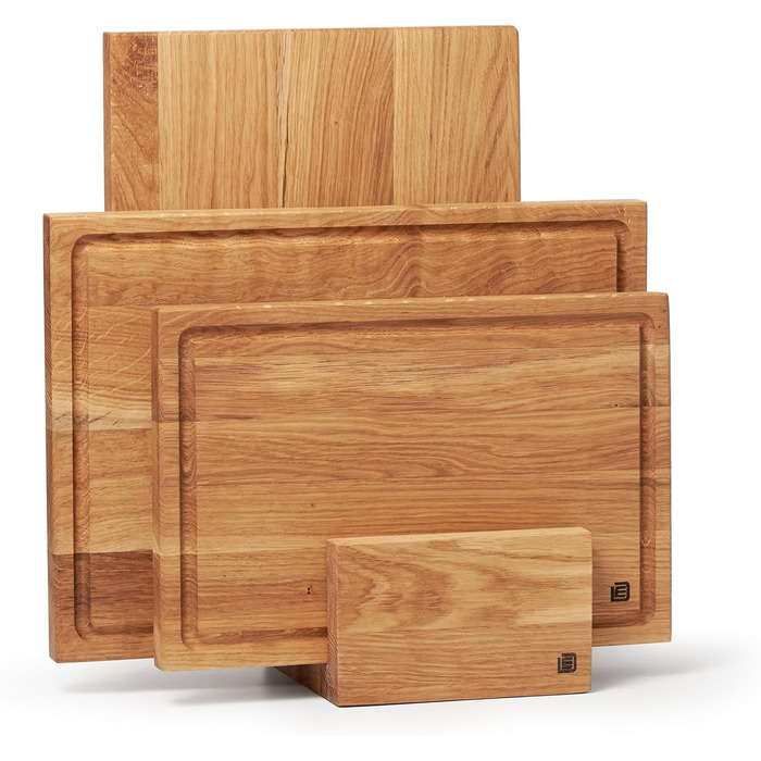 Cutting and Serving Board made of high-quality oak, 35 x 25 cm in size with juice groove | Antibacterial kitchen board from Europe | Serving board, breakfast board, solid wood board