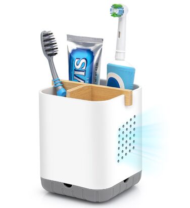 Тримач для електричної зубної щітки з підставкою для насадок та зливом - органайзер для ванної кімнати