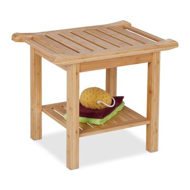 Relaxdays Bamboo Bath Stool with Handles and Storage