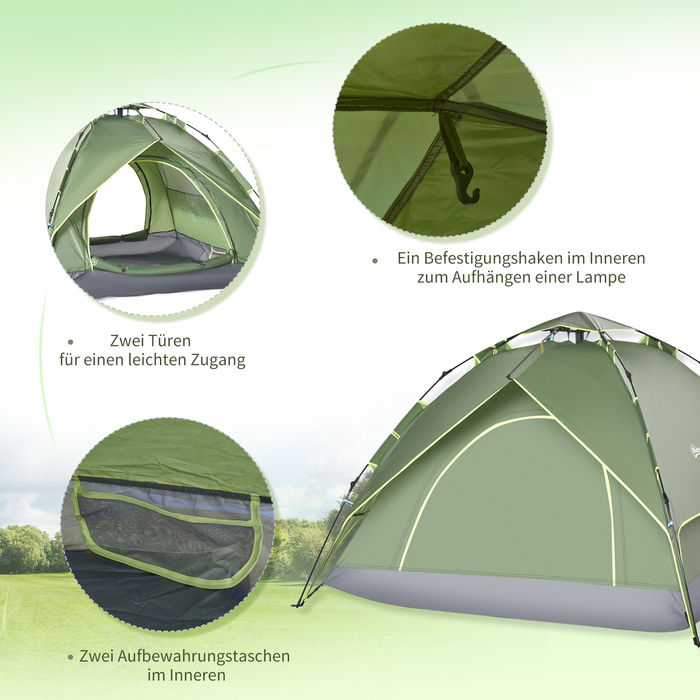Outsunny Camping Tent Double Tent for 2 Adults + 1 Child, Waterproof, 4-Season, 210x210x140cm, ideal for outdoor adventures