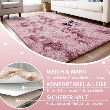 Килим круглий 100 см, миючий, антиковзний, високий ворс, для дитячої кімнати, м'який плюшевий килим (Батік Рожево-ліловий, 160x230 см, прямокутний)