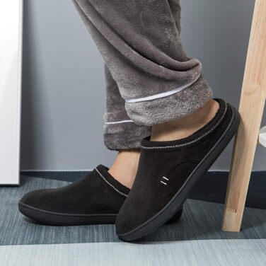 Чоловічі халапи з піною Memory Foam, теплі зимові халапи, шкарпетки-слайдери з неслизькою гумовою підошвою для дому та вулиці (45/46 EU, Чорний)