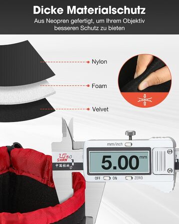 Набір чохлів для об'єктивів з неопрену, 4 розміри, для Canon, Nikon, Tamron, Sigma, Pentax, чорний/червоний