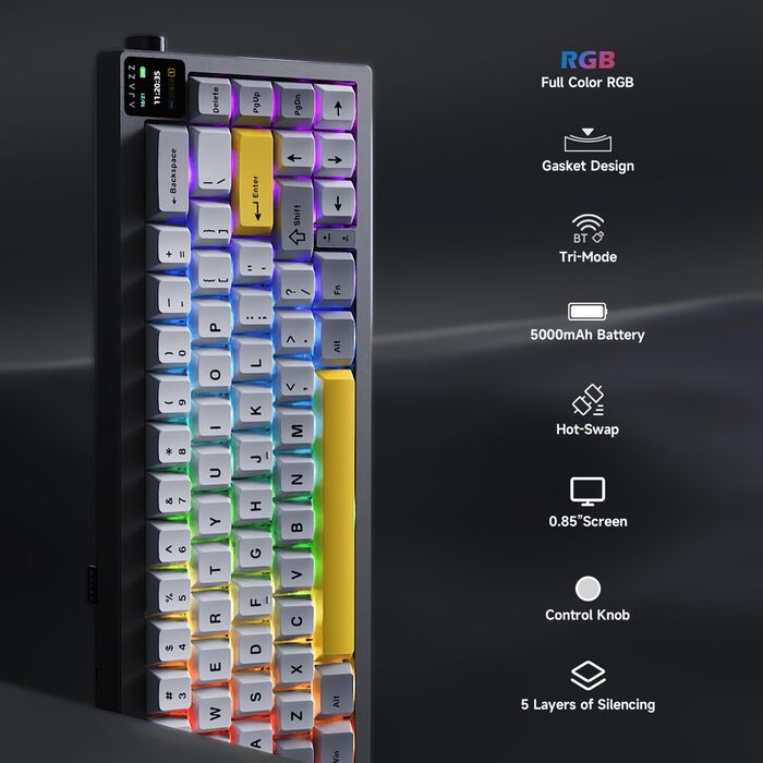 Механічна клавіатура NACODEX AK650 з регулюванням гучності, ігрова клавіатура Flying Fish Grey