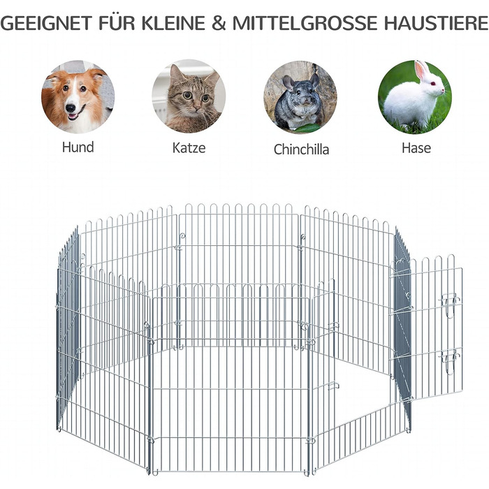 Летворегулятор для собак PawHut - вольєр з 8 панелей, 80 см, для собак, котів, цуценят, срібний (63 x 76 см)