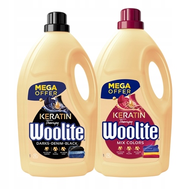 Рідкий засіб для прання WOOLITE Keratin Therapy MIX чорне + кольорове, 75 прань, 2x 4,5 л