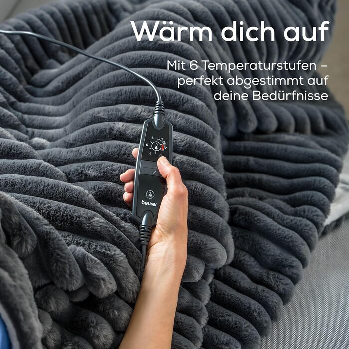 Електрична ковдра Beurer HD 75 Nordic з штучним хутром, 6 температурних режимів, автовимкнення, 180x130 см, бежево-коричнева