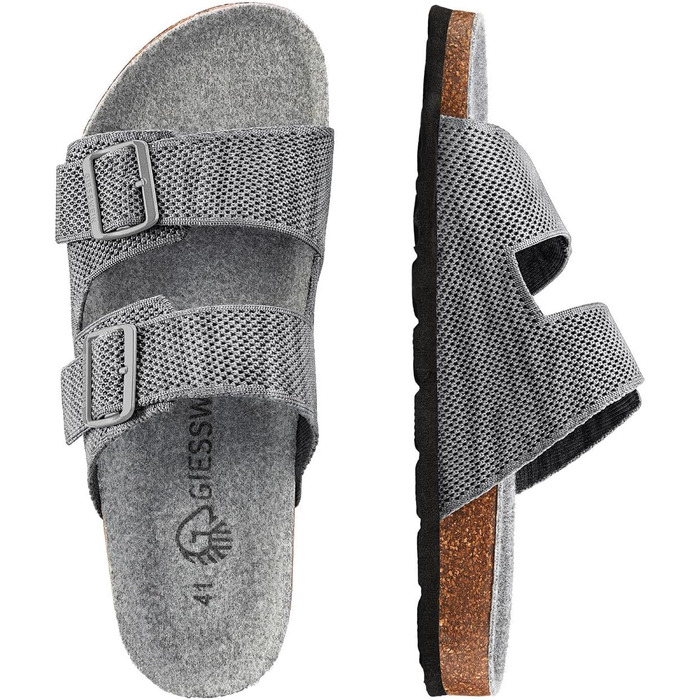 Giesswein Merino Slides жінки - Шльопанці з анатомічною устілкою з корка - Комфортні сандалі з регульованими ремінцями з ажурного трикотажу - Домашні капці з мериносовою устілкою (40 EU, Slate)