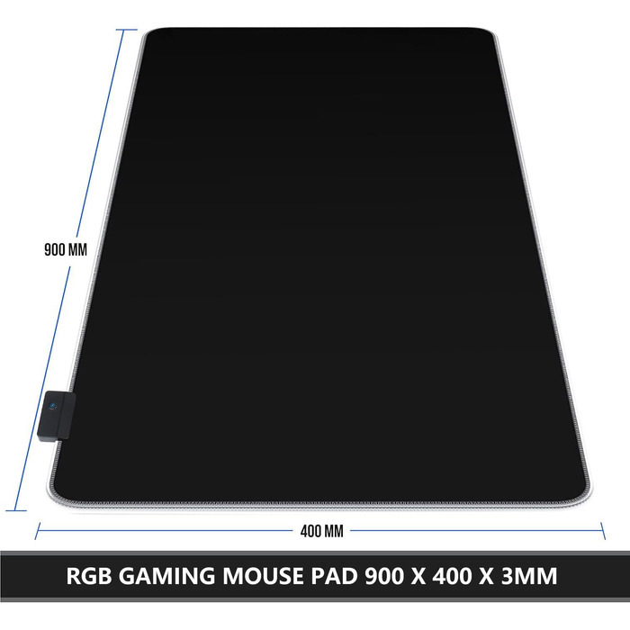 Килимок для миші ігровий RGB 800x300 мм XXL, великий, з 14 режимами підсвічування, 7 LED кольорами, вологостійкий, з антиковзким покриттям для ПК, професійний геймер, чорний