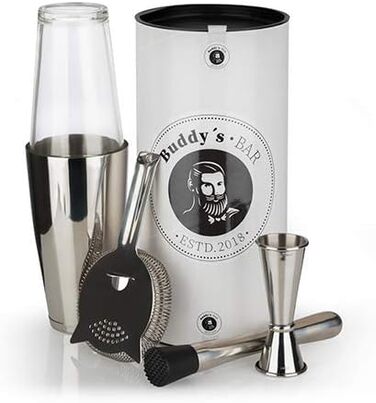 Boston Bar Set, 700 ml, Boston Cocktail Shaker, Bar Measure, Muddler, Bar Strainer, Food-Grade, Bar Set including Gift Box, (Polished Stainless Steel)