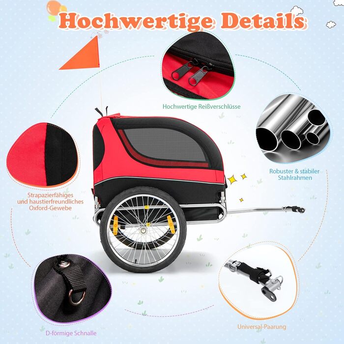 Фаркоп для велосипеда Costway для собак до 40 кг, червоний, складаний