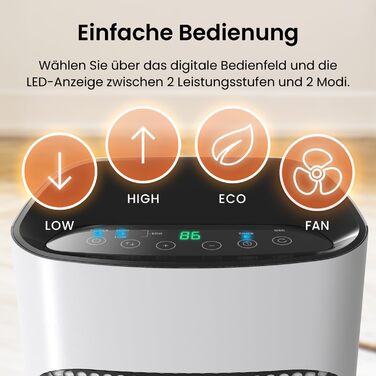 Електричний обігрівач Pro Breeze з керамічним нагрівачем, дистанційним керуванням, 7 рівнями нагріву, захистом від перегріву та таймером 24 години, енергозберігаючий режим ECO та тиха робота, 80° коливання