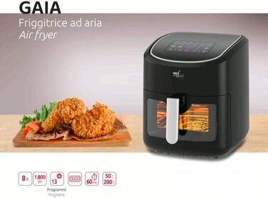 Аерофритюрниця Melchioni Family GAIA 8 л, 1800 Вт, сенсорне управління, 13 програм, антипригарна чаша, таймер, віконце, 50–200°C