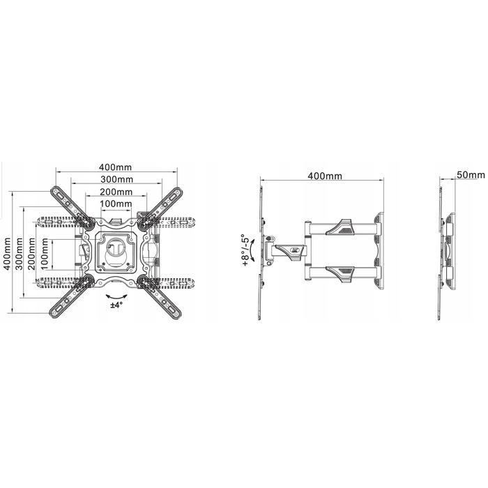 Поворотний настінний кронштейн для телевізора 32-55 дюймів, регульований, MANTA P4