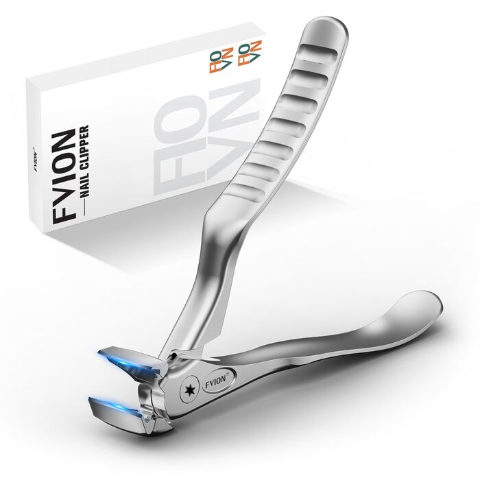 Кусачки для нігтів FVION для літніх людей та товстих нігтів, з подовженою ручкою, сріблясті