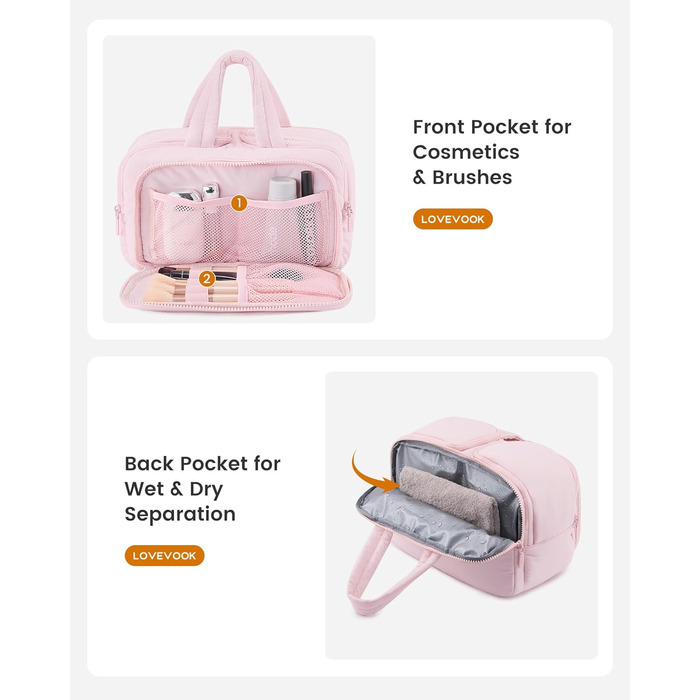 LOVEVOOK Косметичка для жінок велика, легка, для подорожей, з відділенням для мокрого, водонепроникна, з ручкою, блакитна