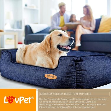 Lovpet® Dog Bed Dog Cushion Dog Basket Chiller, Incl. Bowl + 3X Chew Bones, Dog Sofa Cushion for Small, Medium & Large Dogs, Removable and Washable Cover, L 90 x 75 x 25 cm (M (70 x 55 x 21 cm), Navy Blue)