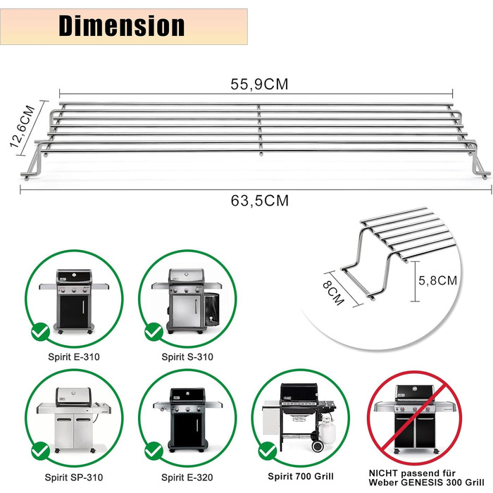 Решітка для гриля Weber Spirit 300 серії (44,5 x 30 см), чавунна, сумісна з E310, E320, E330, SP310, Genesis Silver B/C, замінна частина для Weber II 300