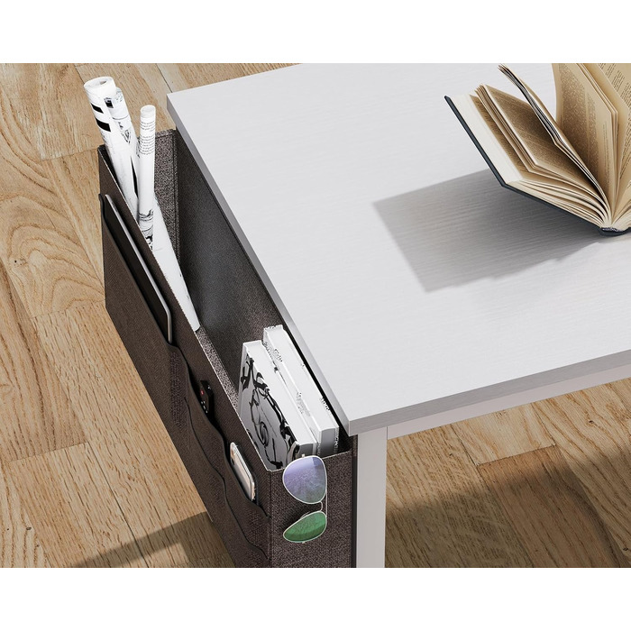 Комп'ютерний стіл Coleshome 100x48 см з розетками, тримачем для навушників та кишенькою для зберігання. Білий офісний/ігровий стіл для дому та офісу.