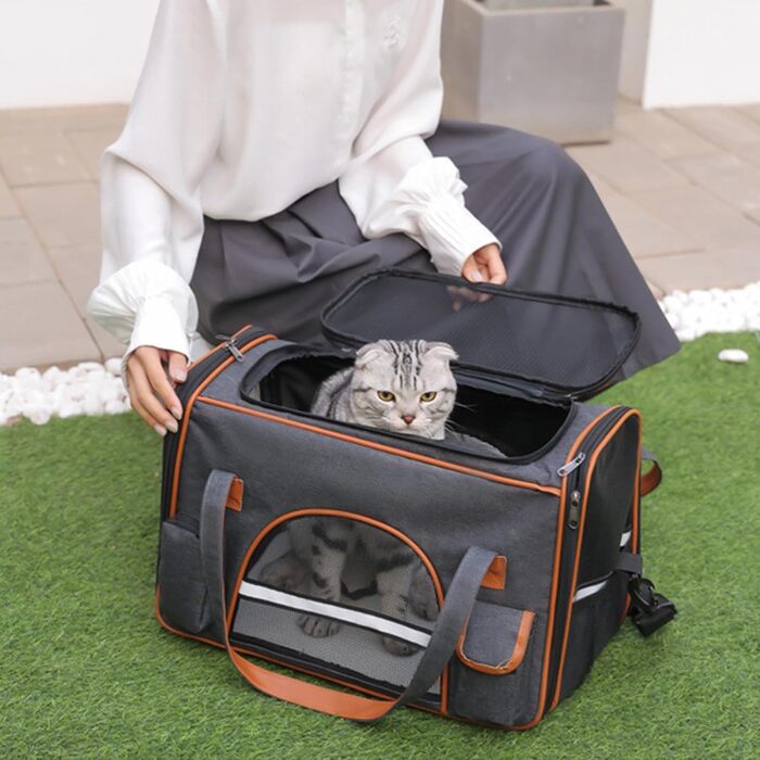 Транспортна сумка для кота/собаки до 8 кг, складана переноска для середніх та маленьких тварин, підходить для подорожей (літак, авто, поїзд), з ременем, переноска-сумка