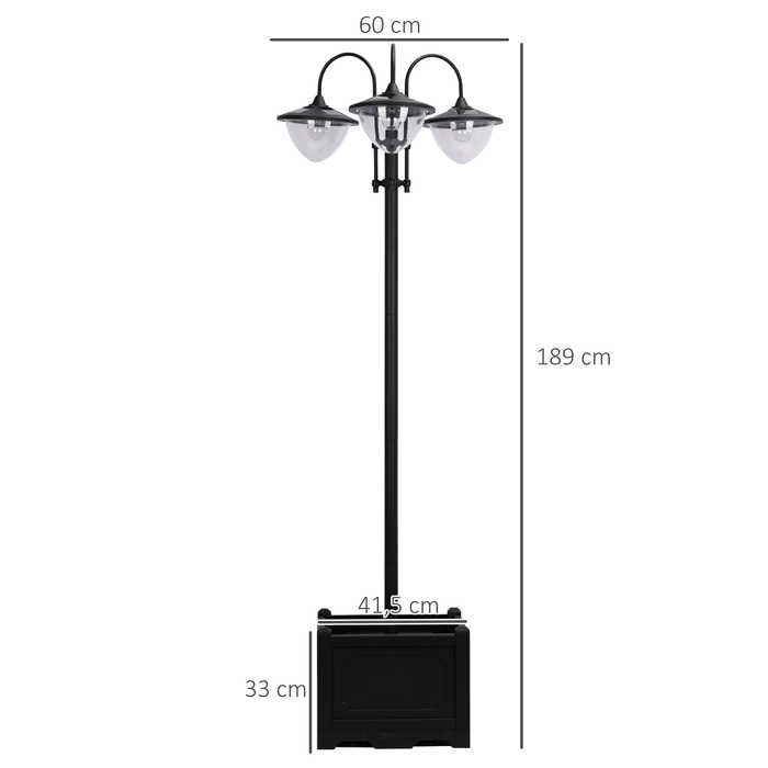 Outsunny Solar Light Garden Light 3-Head Lamp with Flower Pot Base, Waterproof, Stainless Steel, 60x55x189cm | Aosom