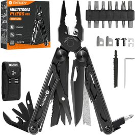 BIBURY Stainless Steel Multitool - 16-in-1 Folding Pliers with Screwdriver & Shears, Outdoor Tool Kit with Nylon Pouch - Gift for Dad